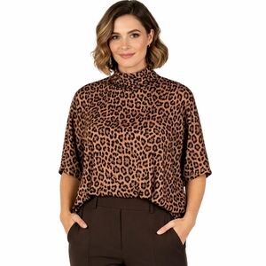 Michael Kors Leopard Mock Neck Top 2X